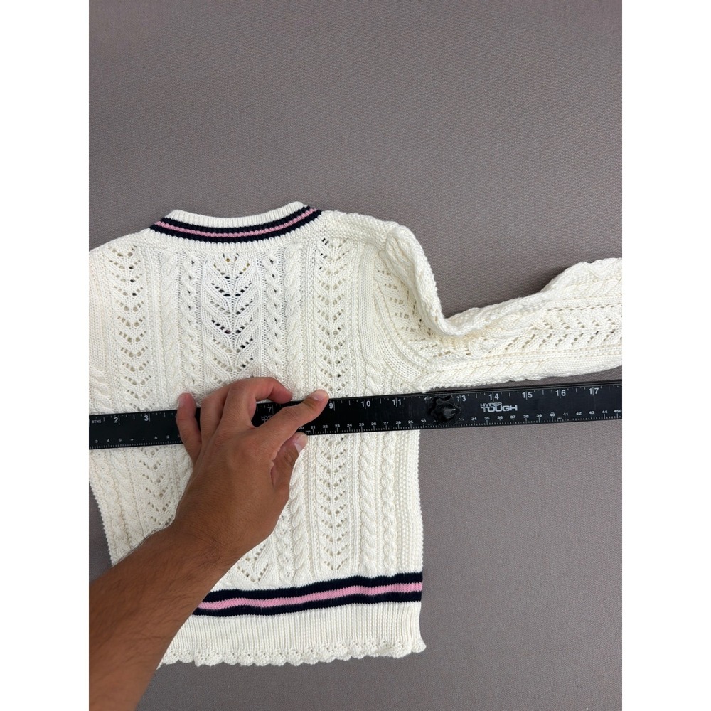Polo Ralph Lauren Girls Cream Cable Knit Varsity V-Neck Sweater Size 4/4T 1831 - Picture 6 of 7